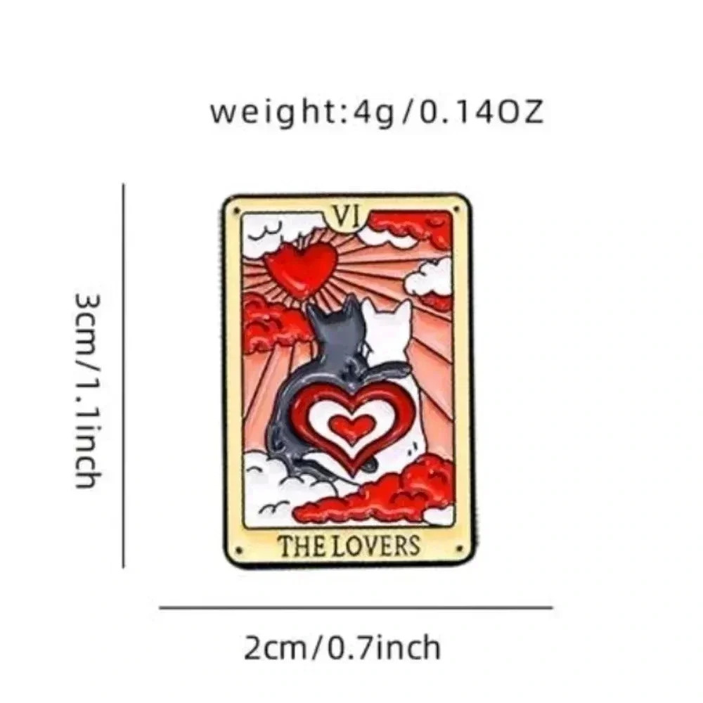 The lovers red cat kitten tarot card black white enamel pin brooch charm bag pur - Picture 3 of 3